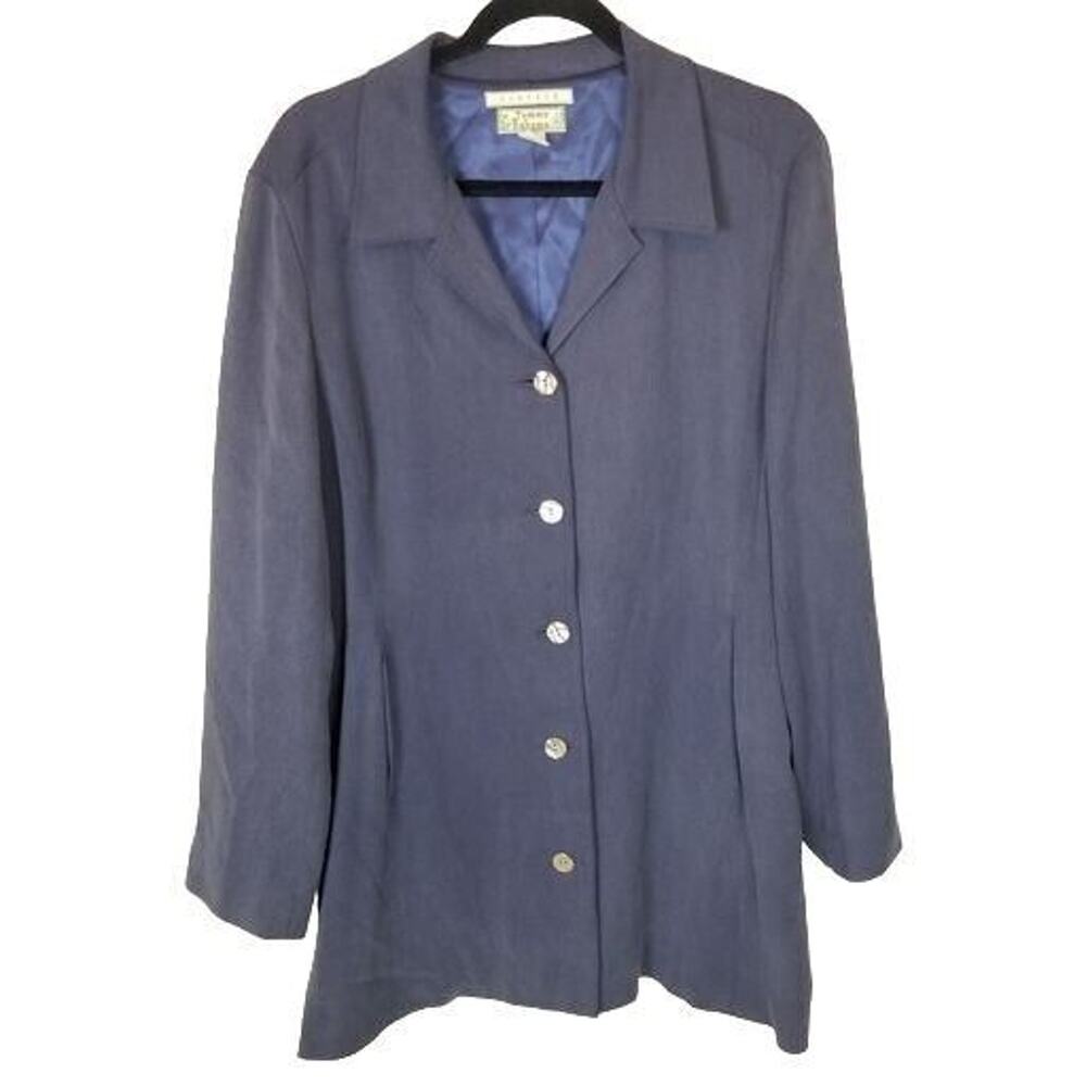 Tommy Bahama Womens Silk Blazer Jacket Sz L Stretch Minimalist Navy Blue Classic